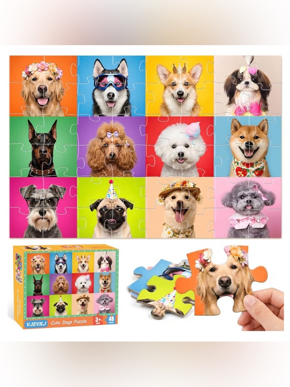 Cute Dogs 48-Piece Colorful Puppy Jigsaw Puzzle - Multicolor